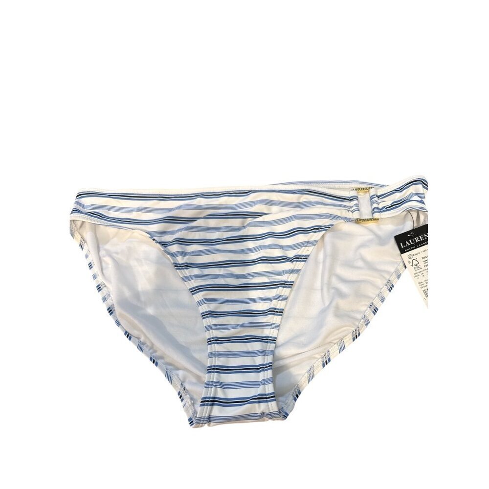 Lauren Ralph Lauren Womens Striped Bikini Bottom Swimwear Size 14 Blue/White NWT